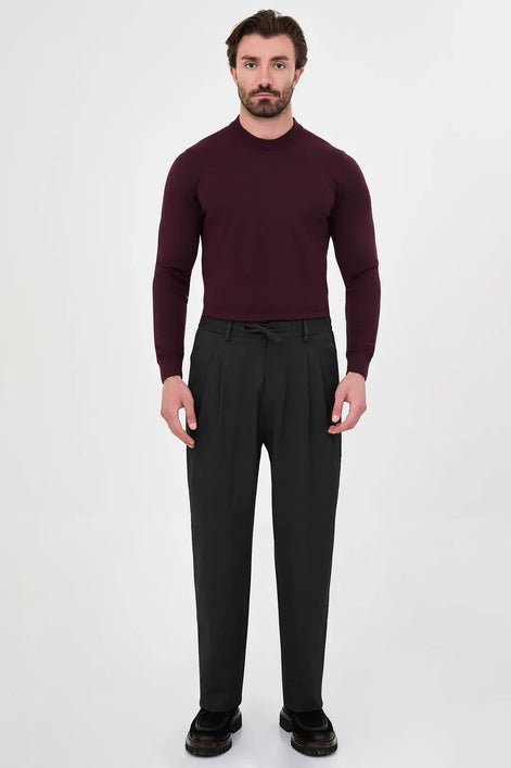 Men's Pleated Drawstring Trousers Dark Gray