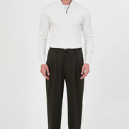 Men's Khaki Pleated Drawstring Trousers
