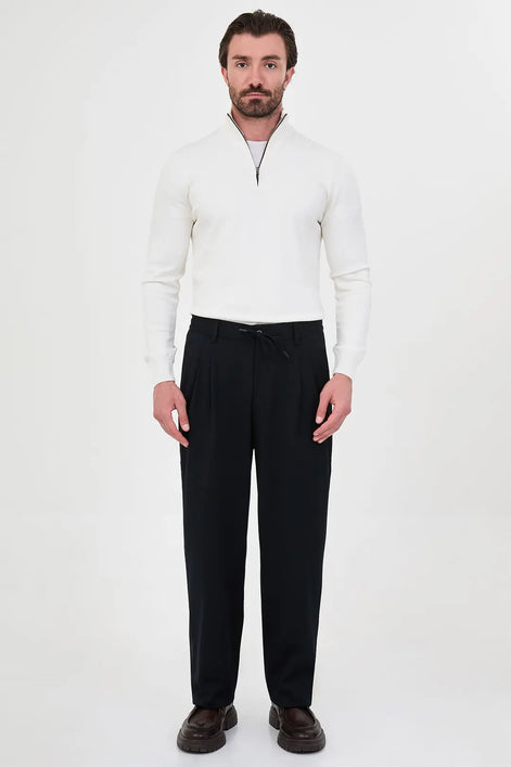 Men's Pleated Drawstring Trousers Dark navy