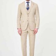 Men's Beige Check Three-Piece Slim Fit Suit