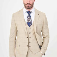 Men's Beige Check Three-Piece Slim Fit Suit