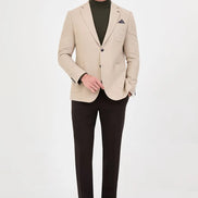 Men's Beige Wool Textured Blazer
