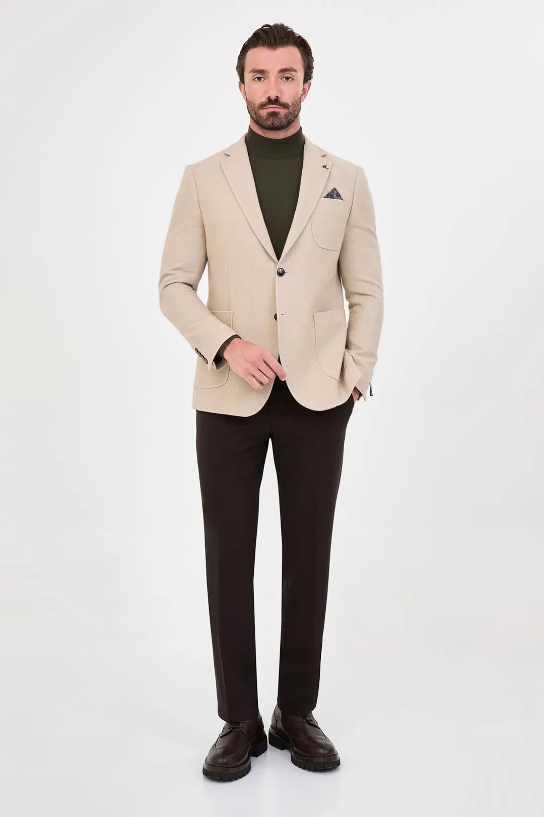 Men's Beige Wool Textured Blazer