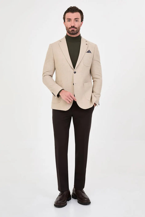 Men's Beige Wool Textured Blazer