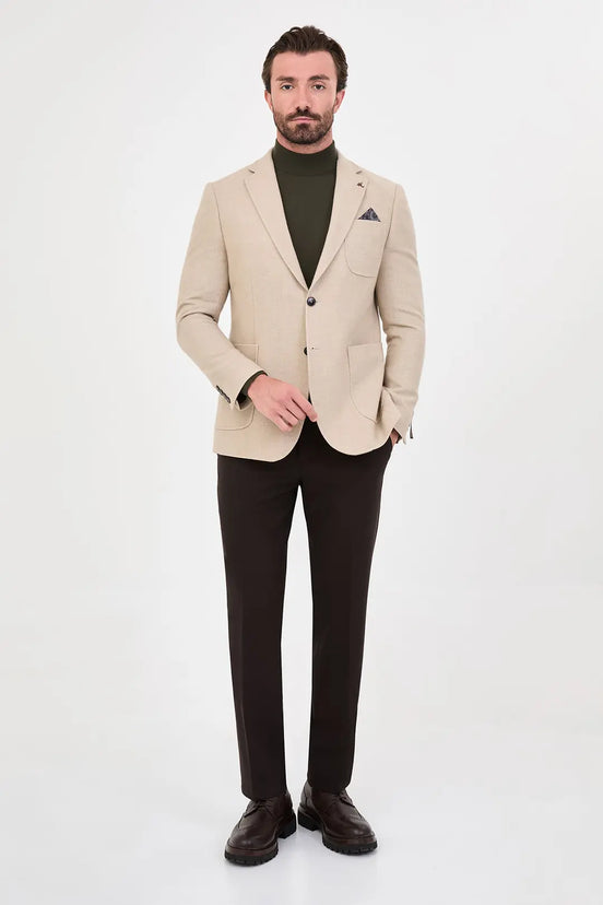 Men's Beige Wool Textured Blazer