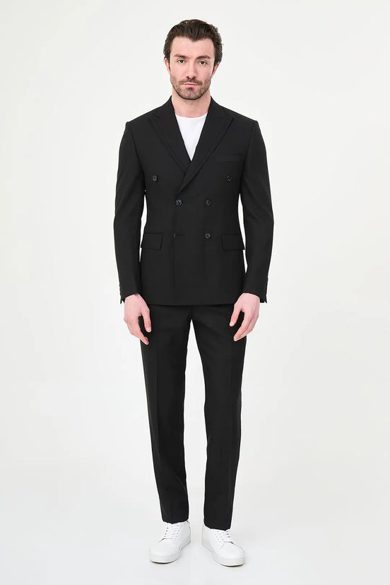 Men's Black Double-Breasted Slim Fit Suit