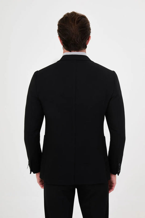 Men's Black Wool Textured Blazer