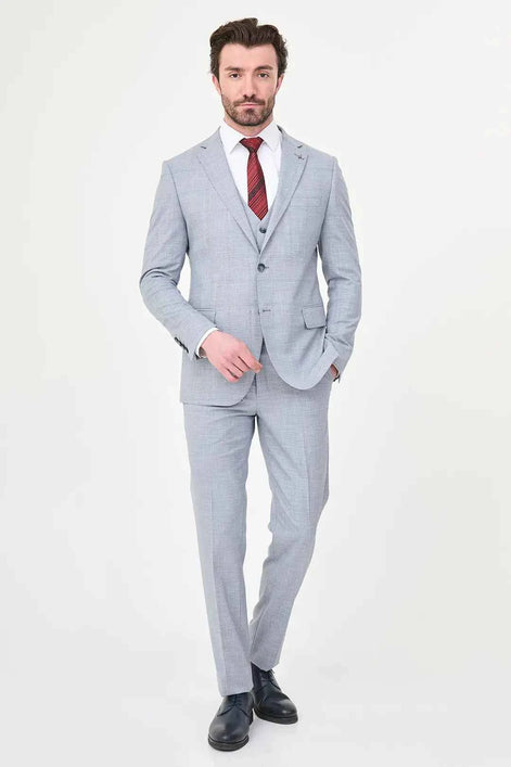 Men's Blue Check Three-Piece Slim Fit Suit