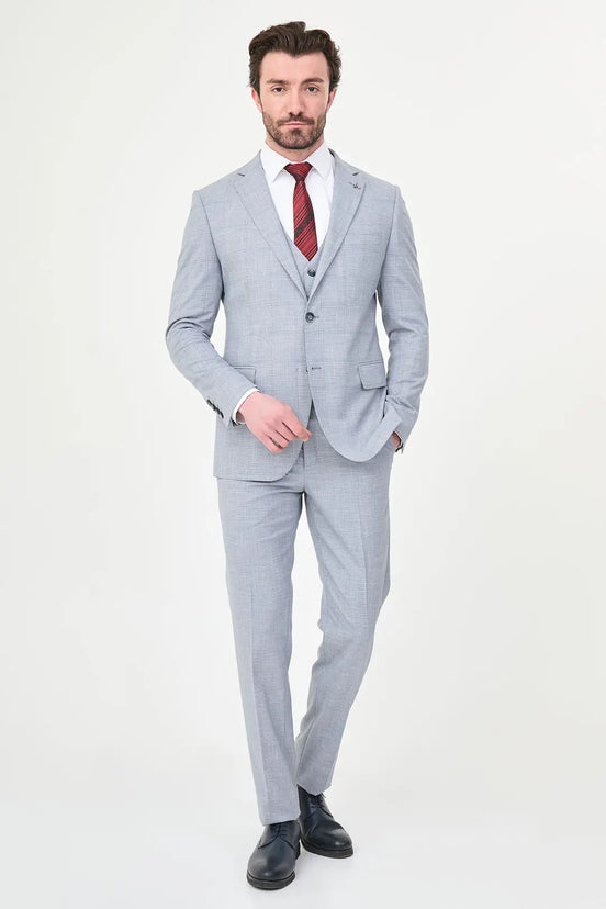 Men's Blue Check Three-Piece Slim Fit Suit