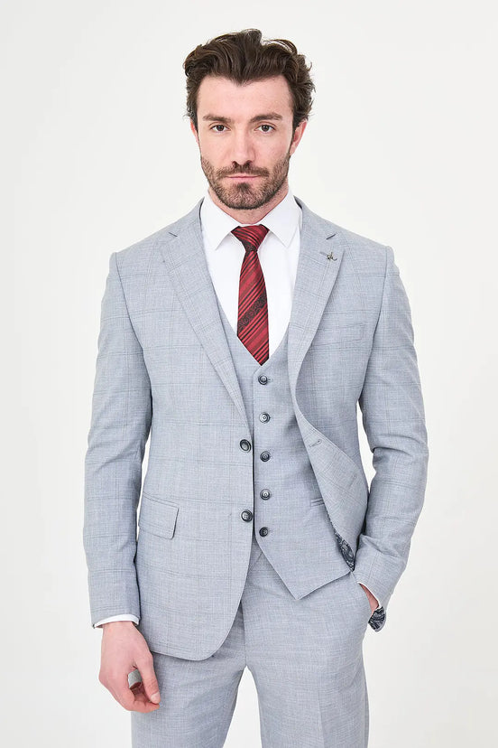 Men's Blue Check Three-Piece Slim Fit Suit