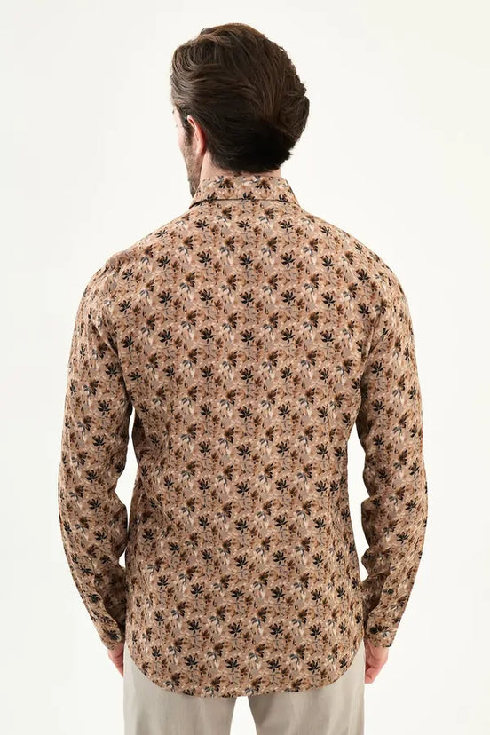 Men's Brown Slim Fit Floral Print Shirt