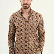 Men's Brown Slim Fit Floral Print Shirt