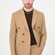 Men's Camel Double-Breasted Slim Fit Suit