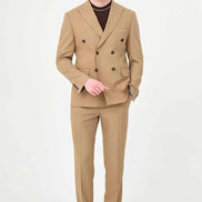 Men's Camel Double-Breasted Slim Fit Suit