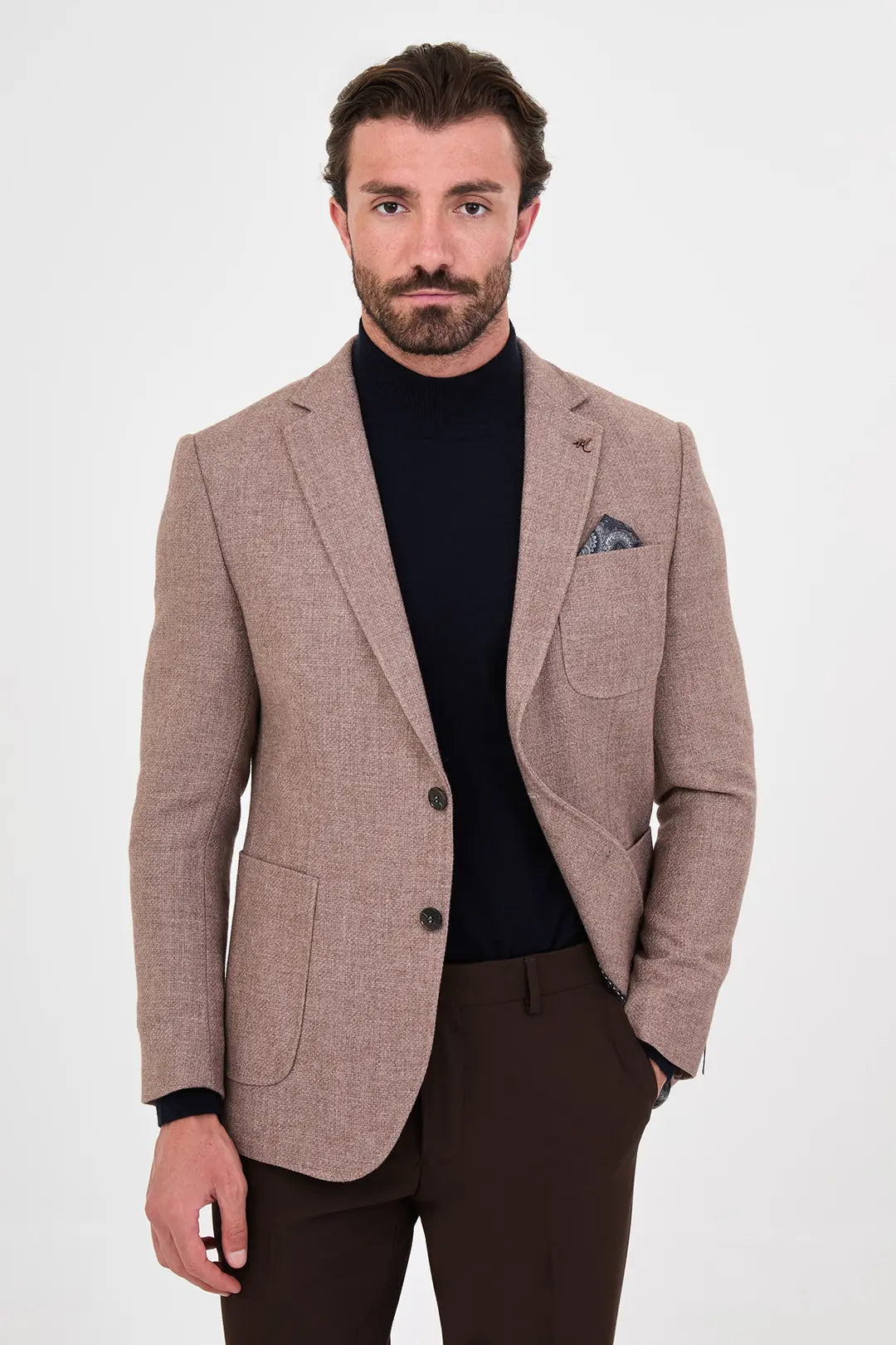 Men's Camel Wool Textured Blazer