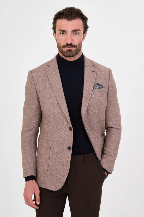 Men's Camel Wool Textured Blazer