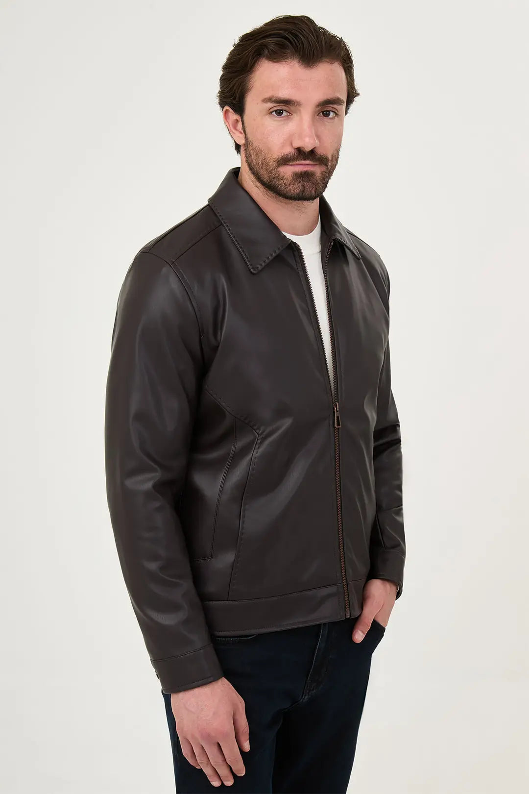 Men's Dark Brown Faux Leather Jacket