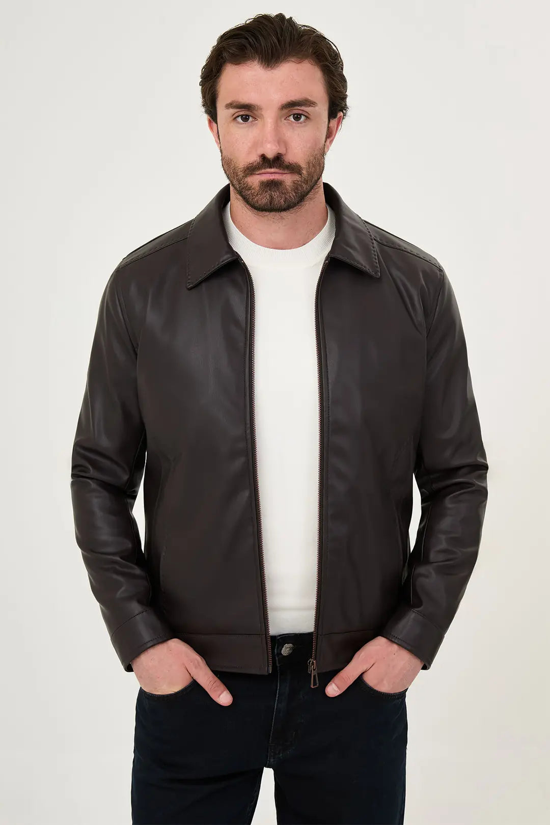 Men's Dark Brown Faux Leather Jacket
