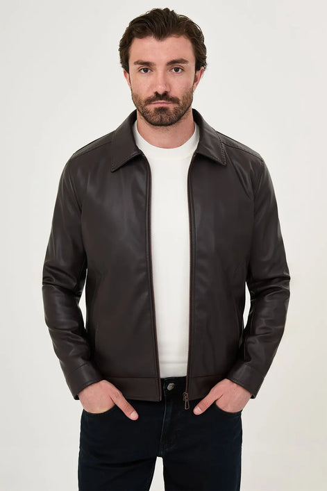 Men's Dark Brown Faux Leather Jacket