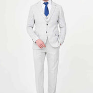 Men's Gray Check Three-Piece Slim Fit Suit