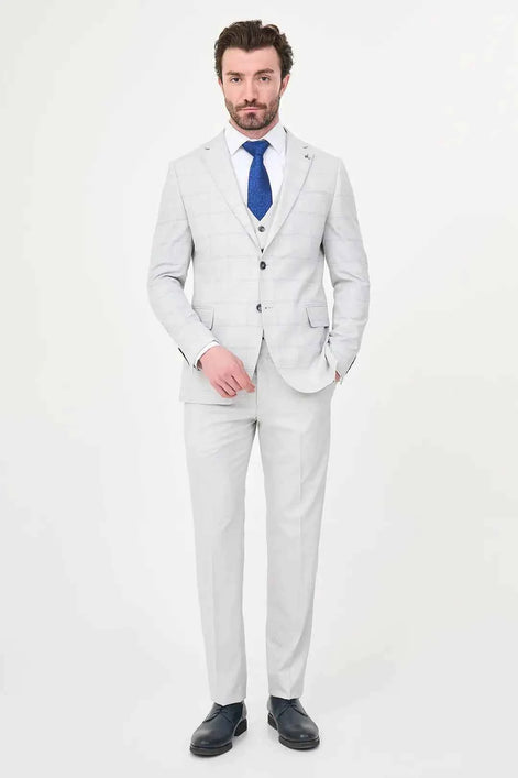 Men's Gray Check Three-Piece Slim Fit Suit