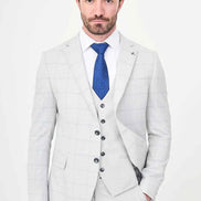 Men's Gray Check Three-Piece Slim Fit Suit