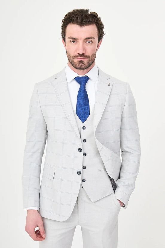 Men's Gray Check Three-Piece Slim Fit Suit