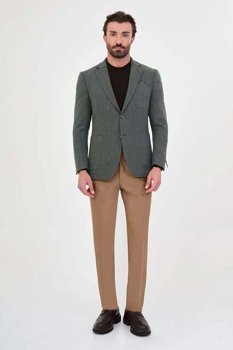 Men's Green Wool Textured Blazer