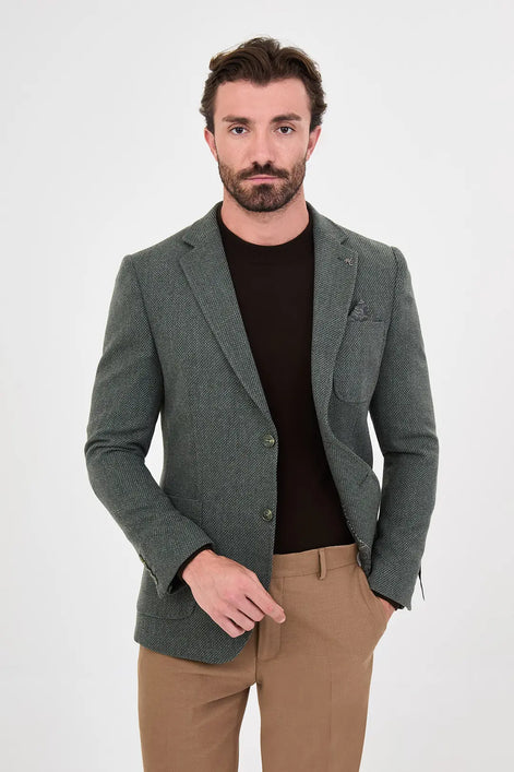 Men's Green Wool Textured Blazer