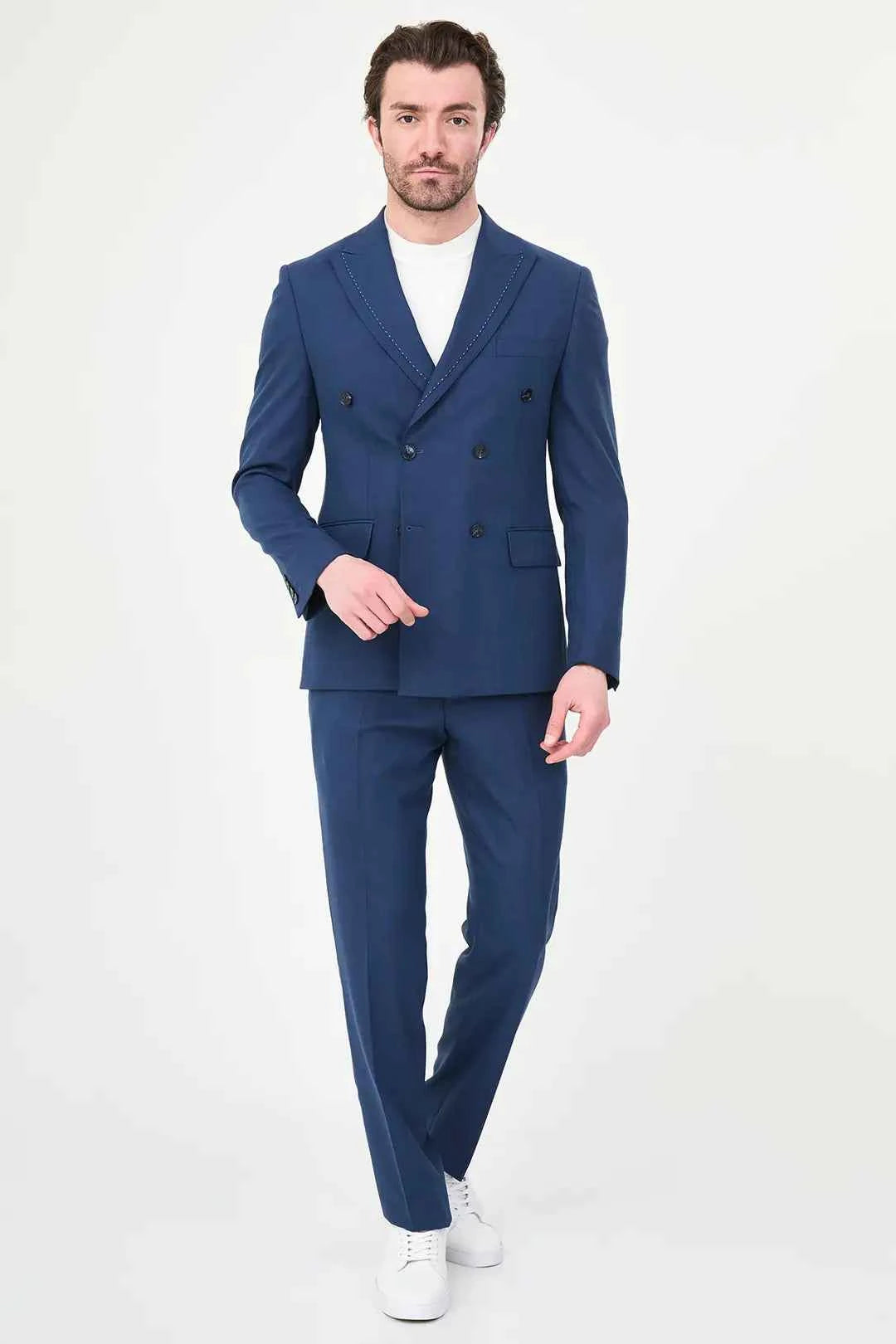 Men's Indigo Double-Breasted Slim Fit Suit