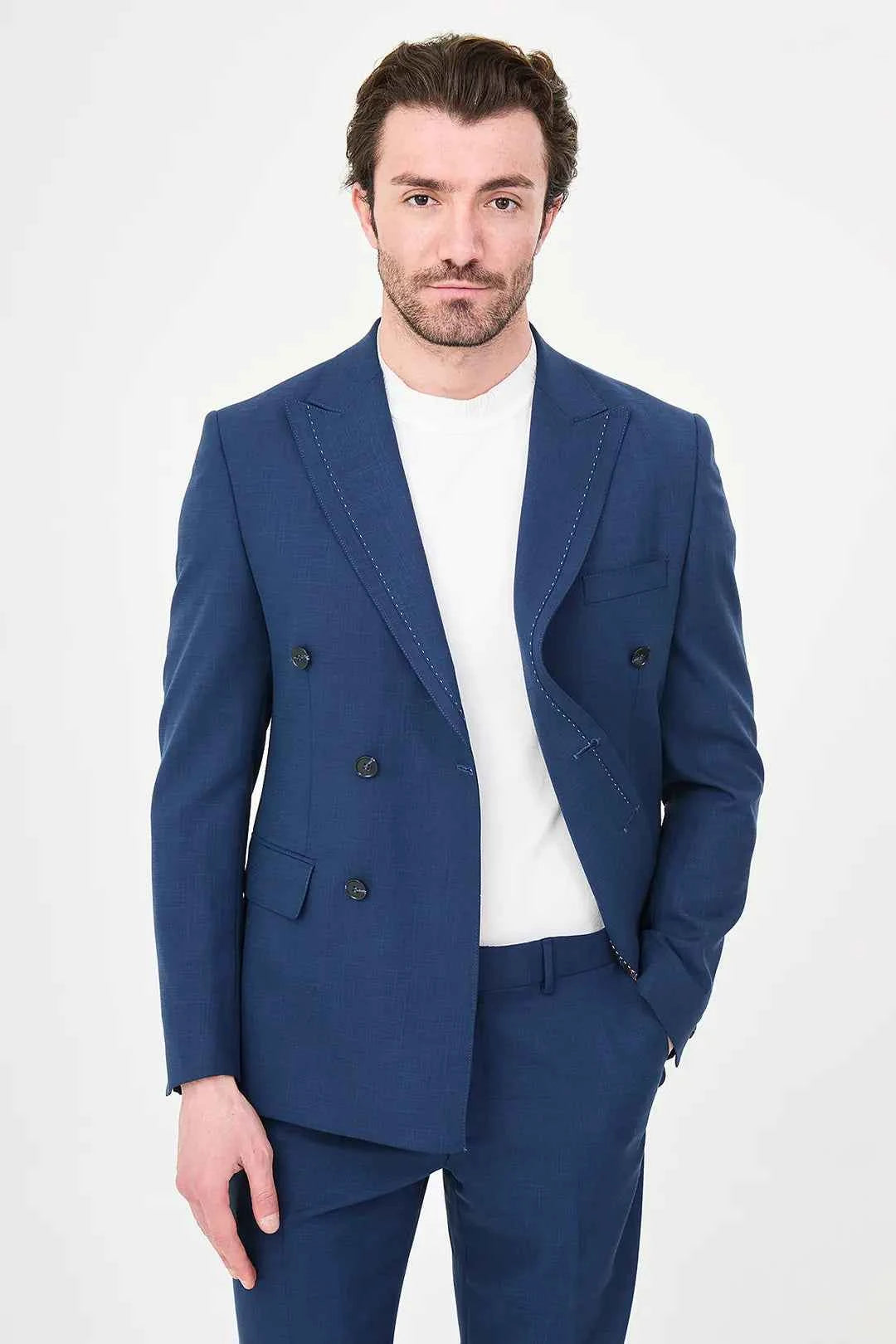 Men's Indigo Double-Breasted Slim Fit Suit