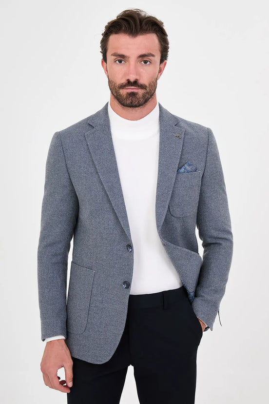 Men's Indigo Wool Textured Blazer