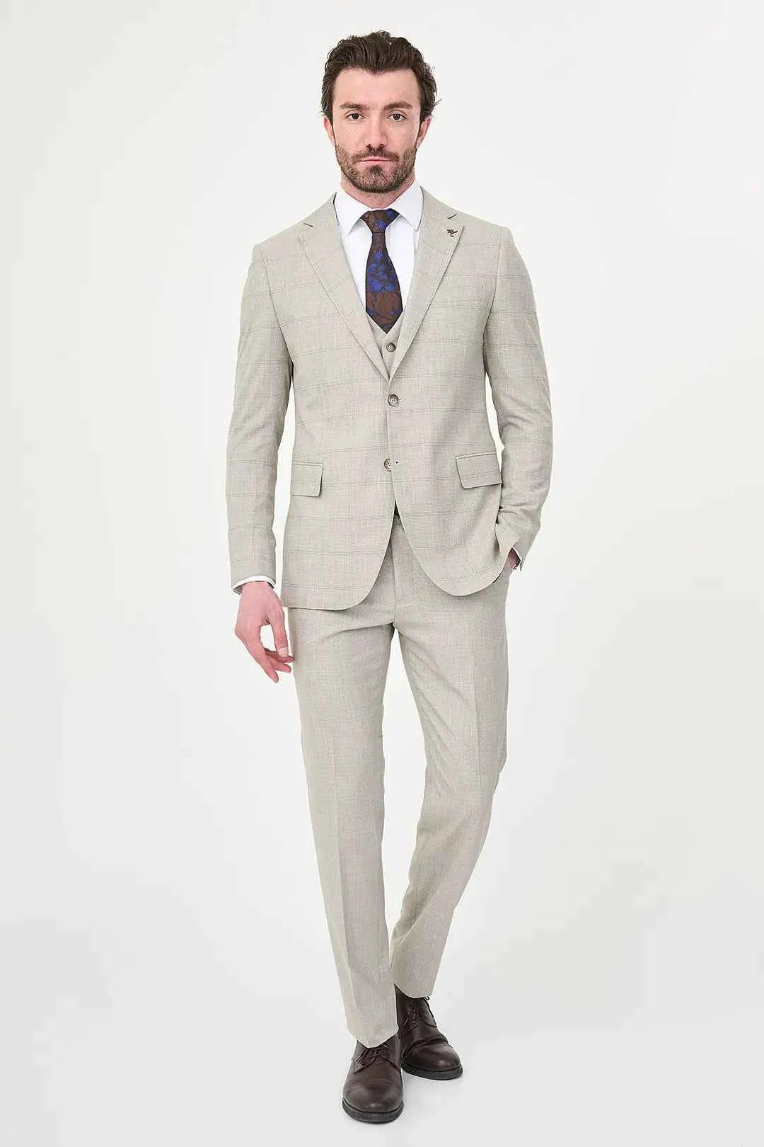 Men's Mink Check Three-Piece Slim Fit Suit