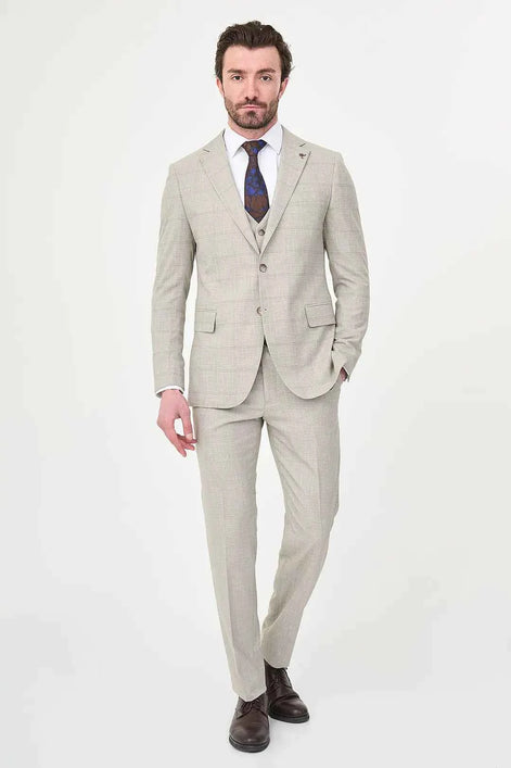 Men's Mink Check Three-Piece Slim Fit Suit