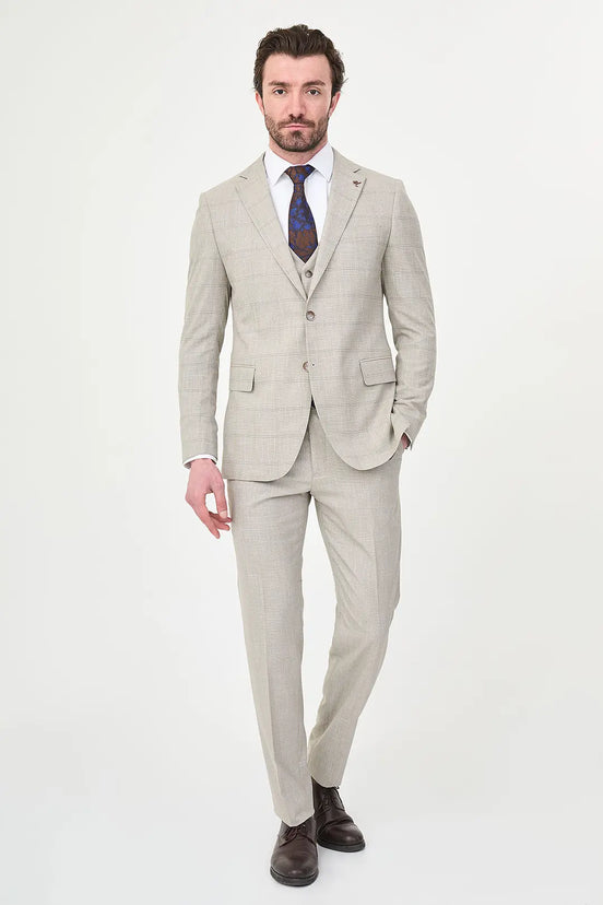 Men's Mink Check Three-Piece Slim Fit Suit