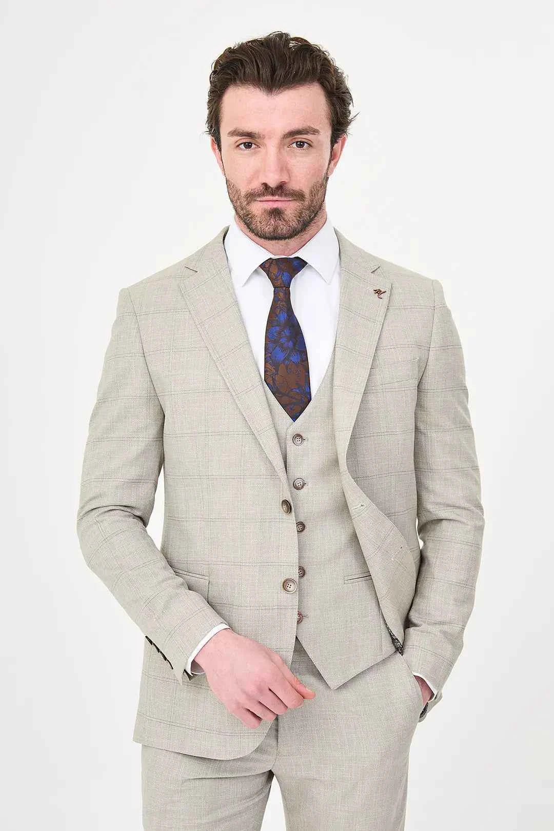Men's Mink Check Three-Piece Slim Fit Suit