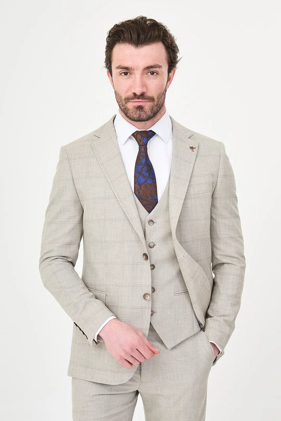 Men's Mink Check Three-Piece Slim Fit Suit