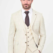 Men's Off White Check Three-Piece Slim Fit Suit