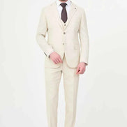 Men's Off White Check Three-Piece Slim Fit Suit