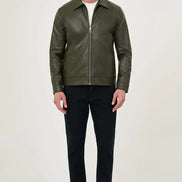 Men's Olive Green Faux Leather Jacket