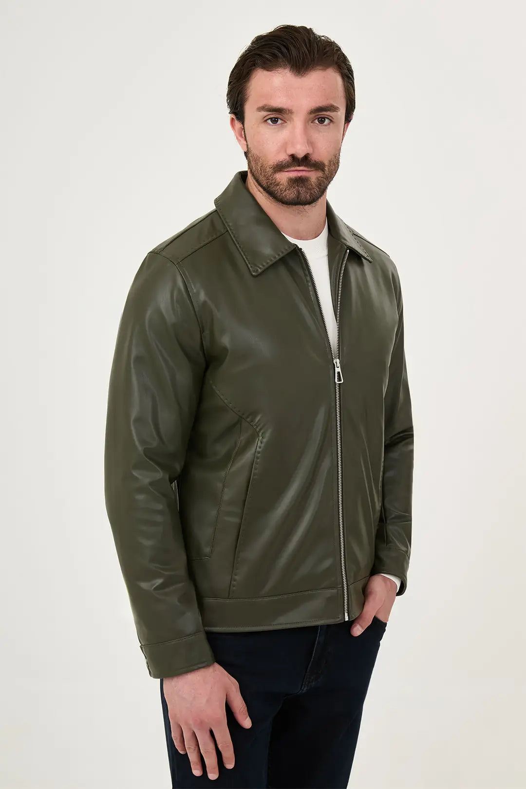 Men's Olive Green Leather Jacket