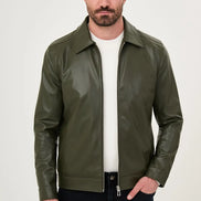 Men's Olive Green Faux Leather Jacket