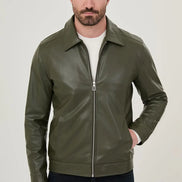 Men's Olive Green Faux Leather Jacket
