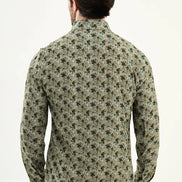 Men's Olive Green Slim Fit Floral Print Shirt