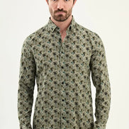Men's Olive Green Slim Fit Floral Print Shirt