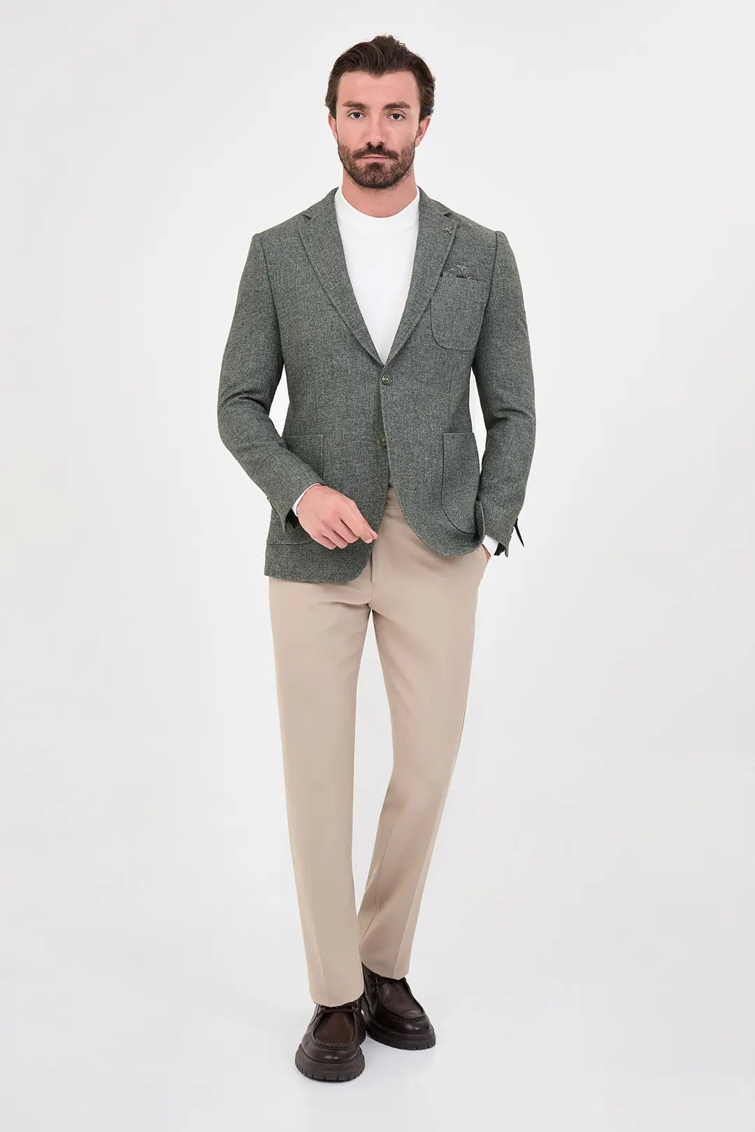Men's Olive Green Wool Textured Blazer