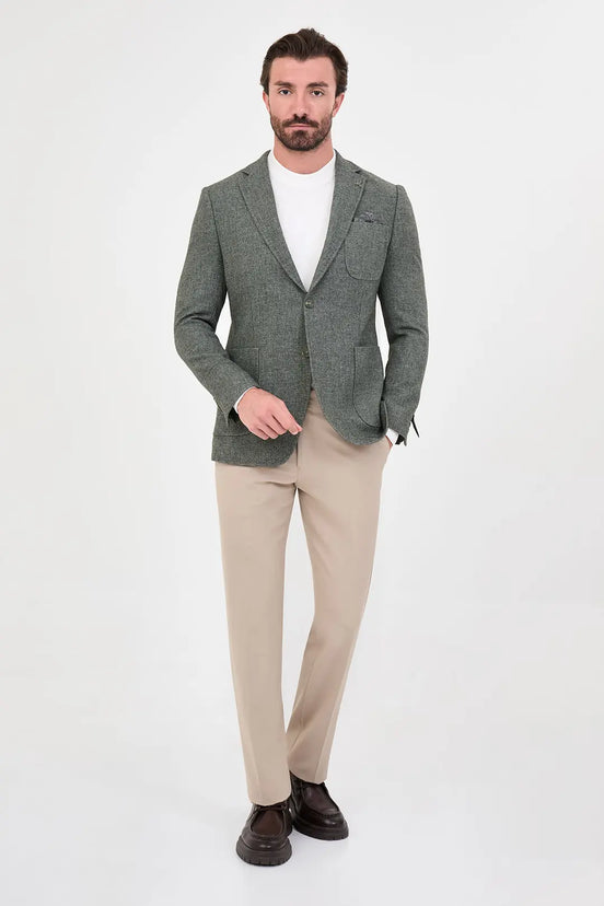 Men's Olive Green Wool Textured Blazer