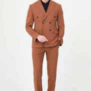 Men's Rust Brown Double-Breasted Slim Fit Suit
