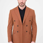 Men's Rust Brown Double-Breasted Slim Fit Suit
