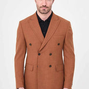Men's Rust Brown Double-Breasted Slim Fit Suit